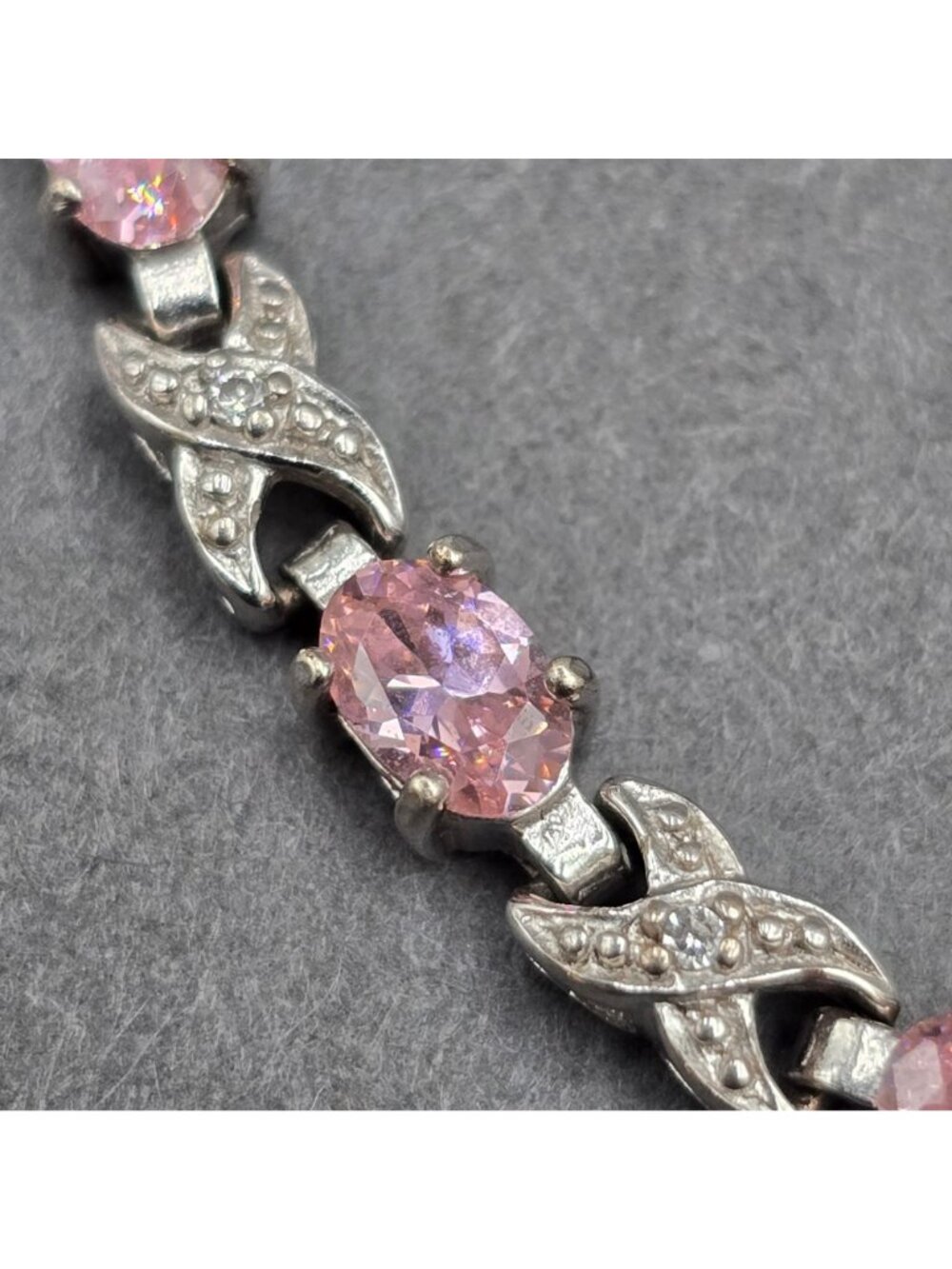 Ross Simons Sterling Silver Pink CZ Tennis Bracelet 8" XOXO Link Statement Piece - Picture 4 of 14